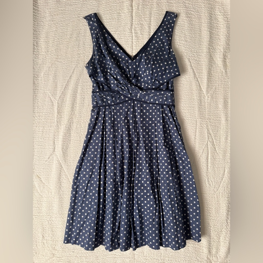 Nine West Blue and White Polka Dot Midi Dress